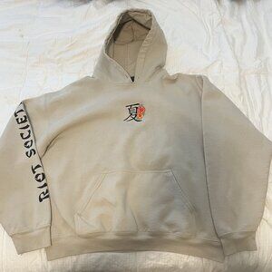 Riot Society Hoodie Mens Large Japanese Skater Embroidered Sleeve Logo Pullover